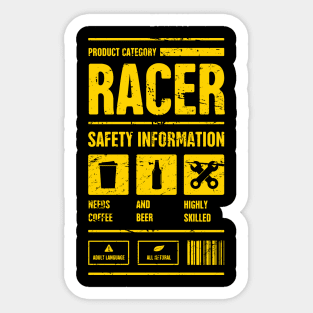 Funny Racer Safety Information | Race Car Gift Sticker